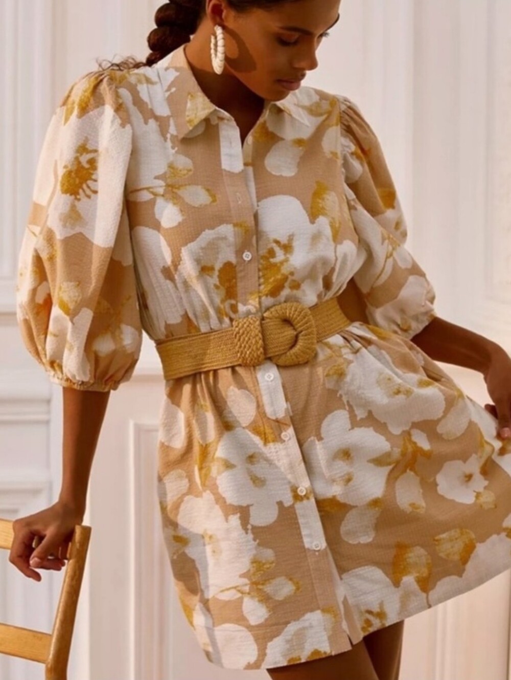 Anthropologie EN SAISON Arielle Mini Shirtdress size M